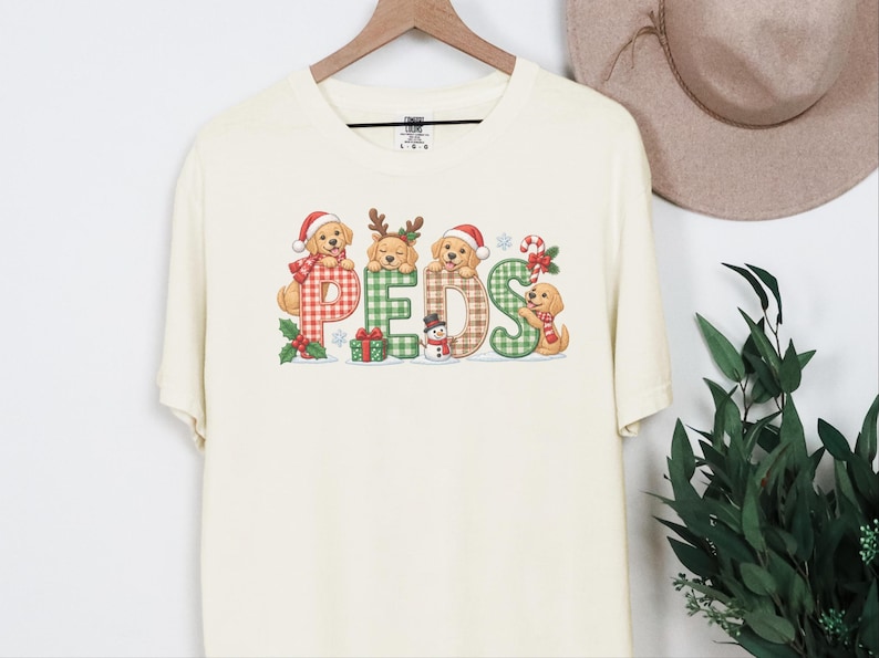 Christmas Peds Nurse Shirt, Golden Retriever Christmas Gift, Pediatric Nurse Sweatshirt, Peds Nurse Holiday Tee image 1