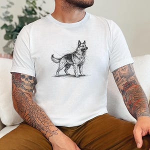 Maglietta con pastore tedesco / Maglietta con grafica a schizzo di pastore tedesco / Abbigliamento per amanti dei cani K9 immagine 6