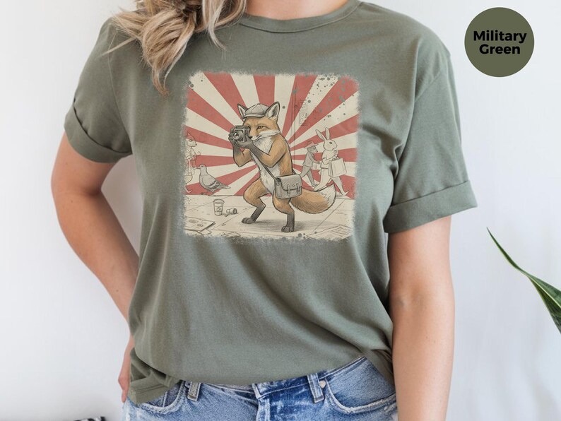 Photography Fox Shirt | Vintage Camera Animal Tee | Urban Photographer Art Gift, Fox Photographer, Vintage Camera Tee, Urban Fox Art image 10
