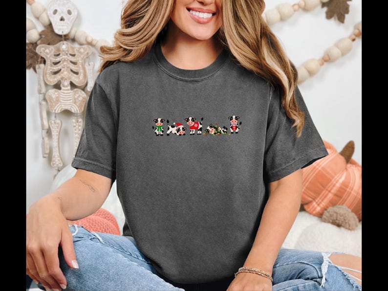 Christmas Cow Shirt, Festive Farm Animal Gift, Holiday Cow Lover Tee, Funny Christmas Farm Shirt image 3