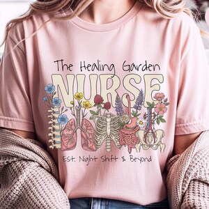 Boho Floral Nurse Shirt, The Healing Garden RN Top, Vintage Human Anatomy Art, Comfort Colors Medical Tee, Nursing School Grad Gift, LPN CNA image 6
