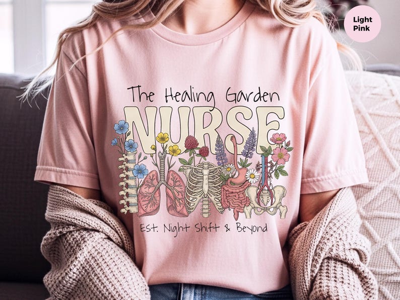 Boho Floral Nurse Shirt, The Healing Garden RN Top, Vintage Human Anatomy Art, Comfort Colors Medical Tee, Nursing School Grad Gift, LPN CNA image 6