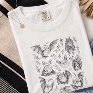 Comfort Colors Cute Animal Cartoon Bat Shirt, Whimsical Gothic Tee, Dark Academia Literary Gift, Funny Halloween Reader Tee, Gothic T-shirt image 6