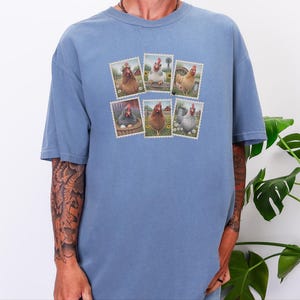 Vintage Chicken Shirt, Postage Stamp Tee, Farm Girl Shirt, Chicken Lover Gift, Retro Farmhouse Shirt, Country Living Shirt image 6