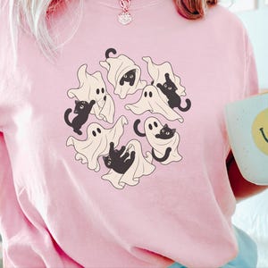 Ghost Cat Shirt, Black Cat Halloween Gift, Spooky Season T Shirt, Funny Cat Lover Tee, Fall Costume Shirt image 2
