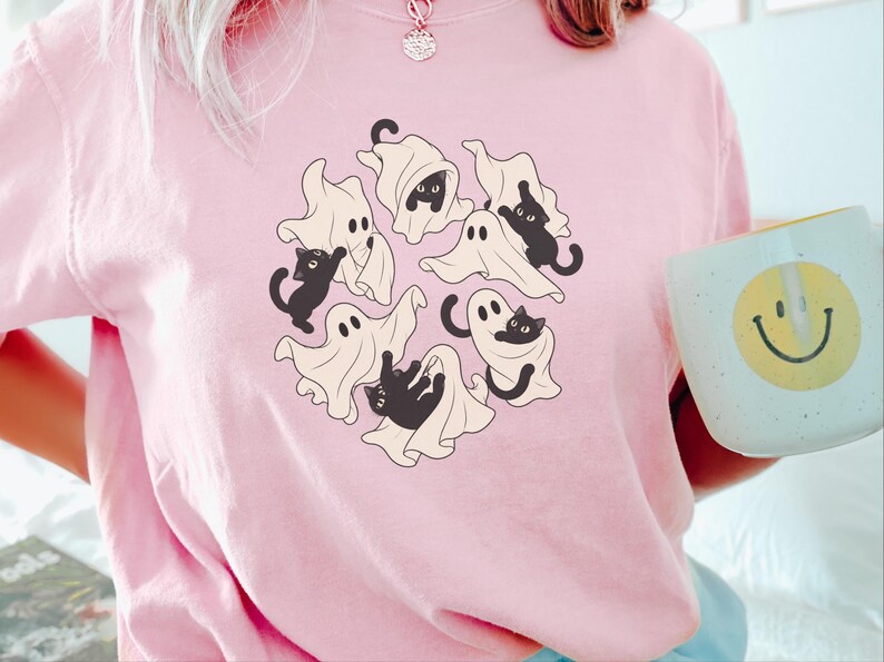 Ghost Cat Shirt, Black Cat Halloween Gift, Spooky Season T Shirt, Funny Cat Lover Tee, Fall Costume Shirt image 2