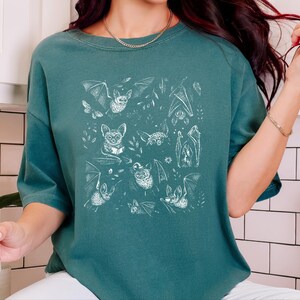 Comfort Colors Cute Animal Cartoon Bat Shirt, Whimsical Gothic Tee, Dark Academia Literary Gift, Funny Halloween Reader Tee, Gothic T-shirt image 10