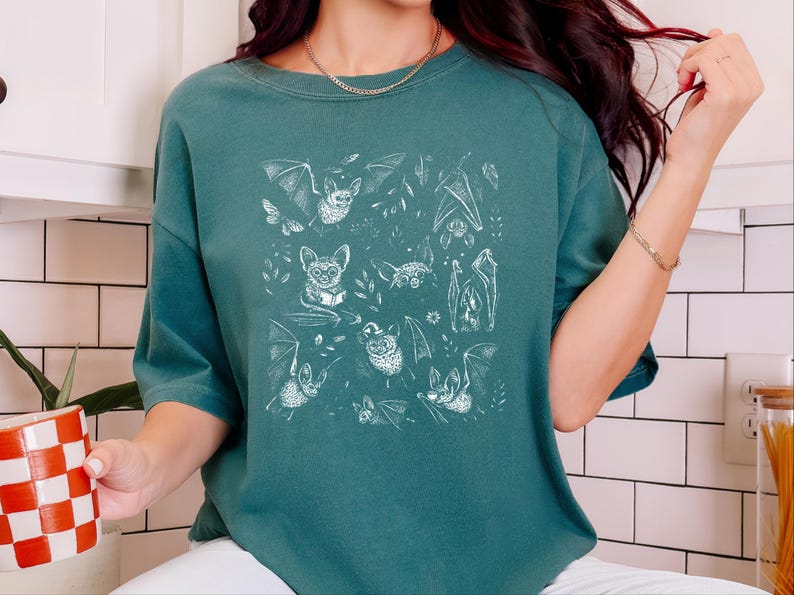 Comfort Colors Cute Animal Cartoon Bat Shirt, Whimsical Gothic Tee, Dark Academia Literary Gift, Funny Halloween Reader Tee, Gothic T-shirt image 10