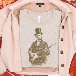 Funny History Shirt, Abe Lincoln Rockin' Guitar Vintage Tee, History Teacher Gift, Musician Rock and Roll Present, Classic Rock Art image 6