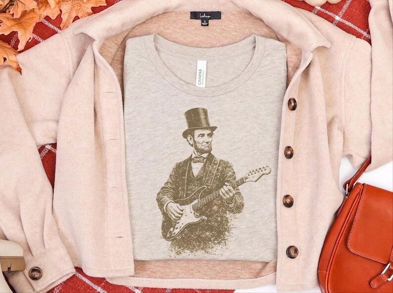Funny History Shirt, Abe Lincoln Rockin' Guitar Vintage Tee, History Teacher Gift, Musician Rock and Roll Present, Classic Rock Art image 6