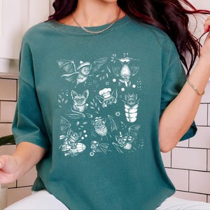 Comfort Colors Cute Bat Print Shirt, Bat Cartoon Adventures, Whimsical Halloween Tee, Spooky Animal Bat Lover Art, Halloween Shirt image 10
