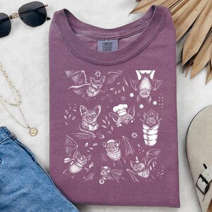 Comfort Colors Cute Bat Art, Cute Bat Illustration Fun Activities Shirt, Whimsical Bat Lover Gift, Funny Halloween Nature Tee, Halloween Bat image 4