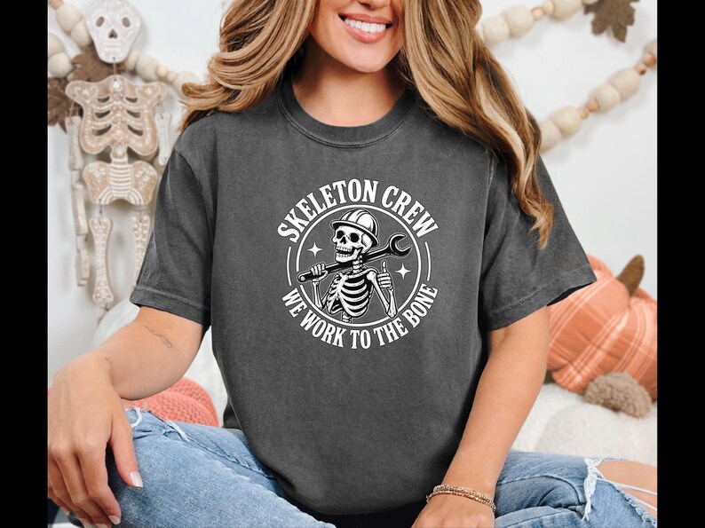 Construction Worker Shirt, Contractor Gift, Skeleton Crew Shirt, Blue Collar Tee, Heavy Equipment Tee, Halloween Worker Gift, Builder Shirt image 10