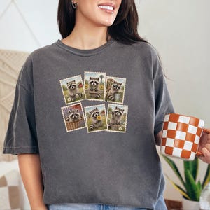 Raccoon Postage Stamp Shirt, Vintage Animal Lover Gift, Farm Girl Tee, Rustic Nature Graphic Shirt image 2
