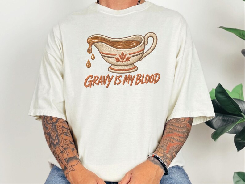 „Soße ist mein Blut“-Shirt, Geschenk für Feinschmecker zum Thanksgiving-Fest, lustiges Koch-T-Shirt, Sweatshirt für das Festessen, Geschenk für Foodies Bild 4