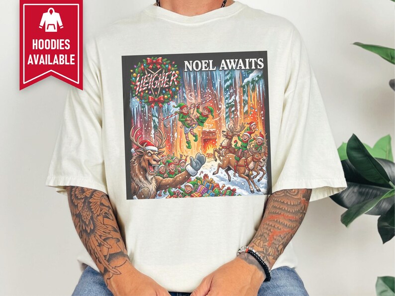 Heavy Metal Christmas Shirt, Sleigher Noel Awaits Thrash Holiday Tee, Punk Rock Christmas Gift, Metalhead Holiday Sweatshirt image 10