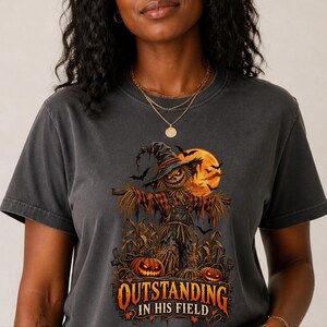 Scarecrow Shirt, Farmer Dad Gift, Dad Halloween Shirt, Spooky Season Shirt, Outstanding In His Field, Funny Halloween Tee image 5