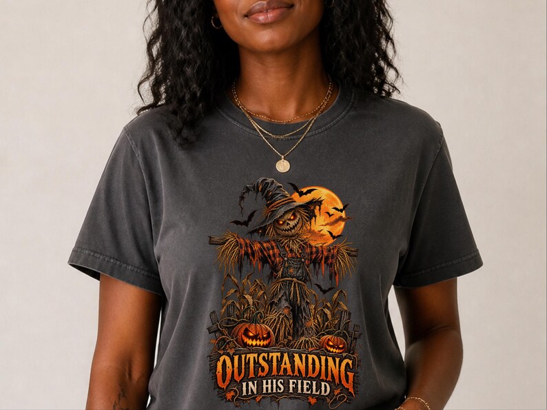 Scarecrow Shirt, Farmer Dad Gift, Dad Halloween Shirt, Spooky Season Shirt, Outstanding In His Field, Funny Halloween Tee image 5