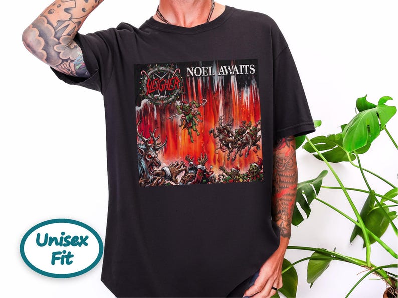 Heavy Metal Christmas Shirt, Death Metal T Shirt, Thrash Metal Tee, Metalhead Gift, Rock Band Merch, Dark Christmas Humor, Slayer Parody image 6