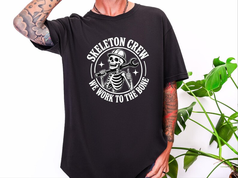 Construction Worker Shirt, Contractor Gift, Skeleton Crew Shirt, Blue Collar Tee, Heavy Equipment Tee, Halloween Worker Gift, Builder Shirt image 5
