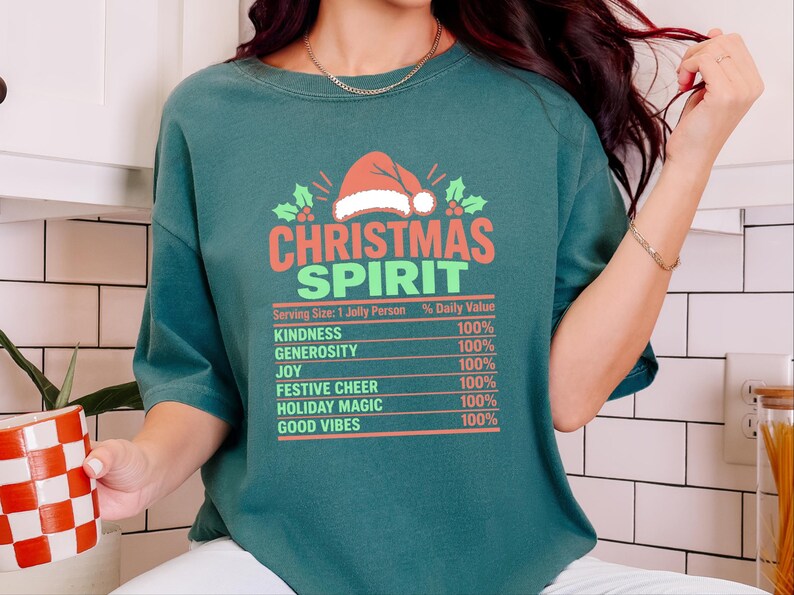 Christmas Spirit Nutrition Label Shirt, Family Christmas Tee, Matching Holiday Party Shirt, Funny Christmas Gift, Holiday Spirit Top image 6