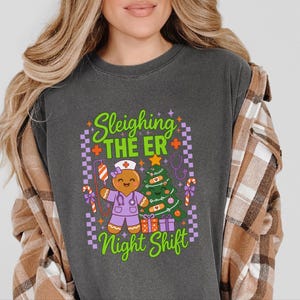 Er Nurse Christmas Shirt, Gingerbread Nurse Gift, Emergency Room Tee, Sleighing The Er Night Shift, Christmas Scrub Top, Nurse Holiday Gift