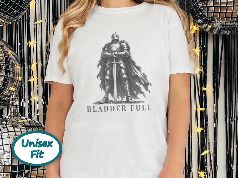 Tummy Hurts Shirt, Retro Knight Tee, Dark Souls Aesthetic, Funny Knight Shirt, Bladder Full, Dark Fantasy Gift image 6