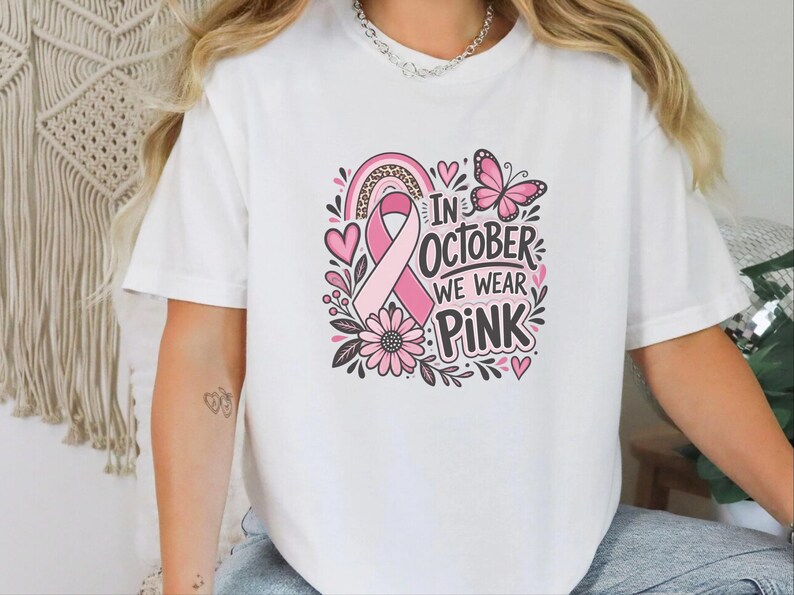 In October We Wear Pink Shirt, Breast Cancer Awareness Gift, Pink Ribbon Tee, Survivor Sweatshirt, Cancer Support Top image 5