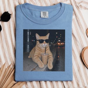 Coffee Cat Shirt, Funny Cat Meme Tee, Orange Cat Mom Gift, Cat Sunglasses Shirt, Ginger Tabby Tee image 8