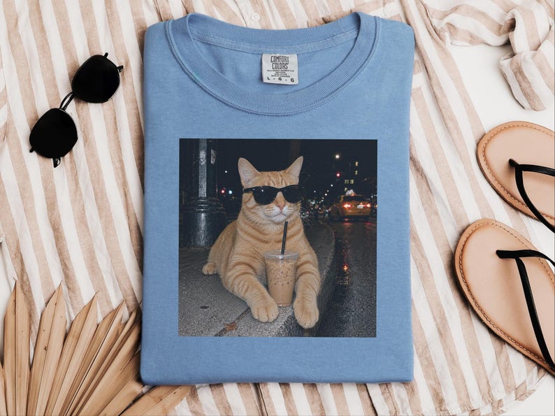 Coffee Cat Shirt, Funny Cat Meme Tee, Orange Cat Mom Gift, Cat Sunglasses Shirt, Ginger Tabby Tee image 8