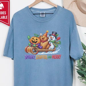 Hallothanksmas Shirt, Funny Holiday Mashup Sweatshirt, Spooky Stuffed And Merry Tee, Holiday Gift image 8