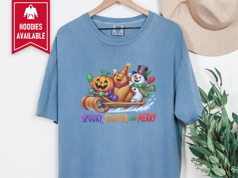 Hallothanksmas Shirt, Funny Holiday Mashup Sweatshirt, Spooky Stuffed And Merry Tee, Holiday Gift image 8