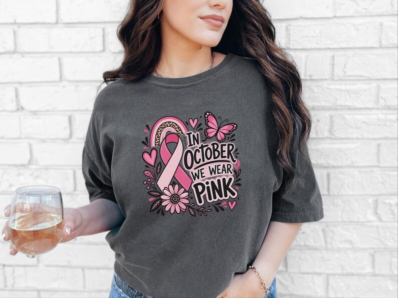 In October We Wear Pink Shirt, Breast Cancer Awareness Gift, Pink Ribbon Tee, Survivor Sweatshirt, Cancer Support Top image 6