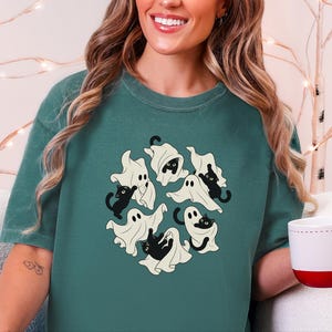Ghost Cat Shirt, Black Cat Halloween Gift, Spooky Season T Shirt, Funny Cat Lover Tee, Fall Costume Shirt image 9