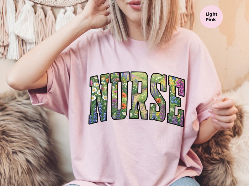 Native Wildflowers Floral Nurse Shirt, Registered Nurse Comfort Colors Tee, Pollinator Garden RN Life, Nursing Student Healthcare Apparel image 12