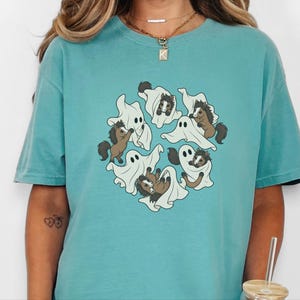 Horse Girl Shirt, Cute Ghost Halloween Gift, Spooky Pony Lover Tee, Equestrian Fall Sweatshirt, Horse Rider Costume image 1