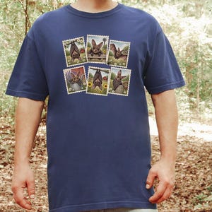 Bat Lover Gift, Vintage Bird Art, Postage Stamp Tee, Cute Bat Shirt, Cottagecore Nature Shirt, Farm Animal Gift image 1