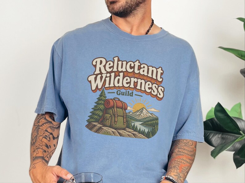 Funny Hiking Shirt, Camping Lover Gift, Reluctant Wilderness Guild Tee, Outdoorsy Nature Shirt, Retro Hiker Apparel, Funny Hiking Quote Gift image 5