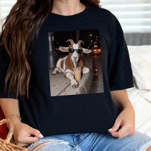 Funny Goat Shirt, Goat Lover Gift, Iced Coffee Tee, Animal Meme Shirt, Farm Life Tee, Coffee Addict Gift, Cool Goat Shirt zdjęcie 2