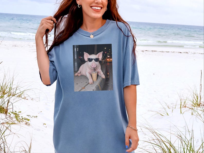 Pig Drinking Iced Coffee Shirt, Pig Lover Gift, Funny Animal Meme Tee, Coffee Lover Shirt, Pig Farmer Gift image 6