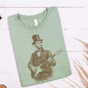 Funny History Shirt, Abe Lincoln Rockin' Guitar Vintage Tee, History Teacher Gift, Musician Rock and Roll Present, Classic Rock Art image 5