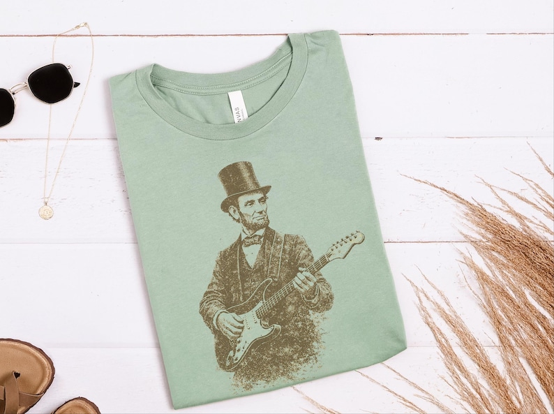 Funny History Shirt, Abe Lincoln Rockin' Guitar Vintage Tee, History Teacher Gift, Musician Rock and Roll Present, Classic Rock Art image 5