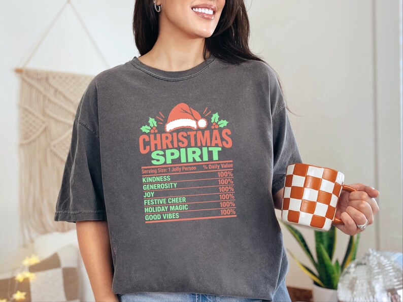 Christmas Spirit Nutrition Label Shirt, Family Christmas Tee, Matching Holiday Party Shirt, Funny Christmas Gift, Holiday Spirit Top image 5
