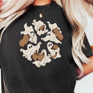 Cute Capybara Shirt, Ghost Playing With Capybara Gift, Spooky Ghost Tee, Rodent Lover Fall Shirt, Halloween Animal Graphic Tee image 1