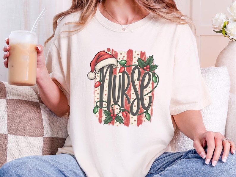 Christmas Nurse Shirt, Christmas Healthcare Shirt, Festive Nurse Tee, Nurse Christmas Gift, Santa Nurse Shirt image 1