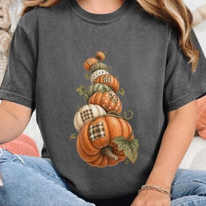 Camiseta de calabaza de otoño, camiseta bohemia de calabaza, regalo de temporada de cosecha, camiseta otoñal estilo cottagecore, top de Acción de Gracias, sudadera de calabaza patchwork imagen 6
