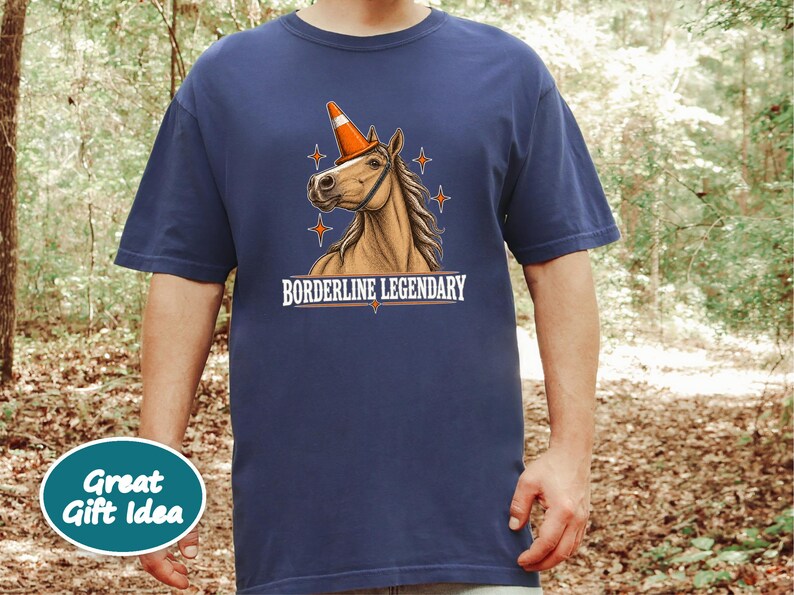Funny Horse Shirt, Borderline Legendary Tee, Traffic Cone Unicorn Graphic, Horse Lover Gift, Equestrian Humor Top image 10