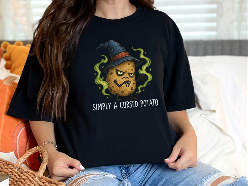 Aardappelshirt, grappig aardappelcadeau, tovenaars-T-shirt, weirdcore-shirt, magisch tovenaarsshirt, vervloekte aardappeltovenaar afbeelding 3