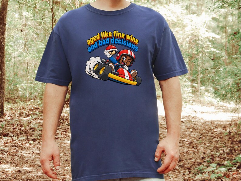 Retro Video Game Tee, Funny Gaming Shirt, Aged Like Fine Wine And Bad Decisions, Kart Racing Gift, Gamer Birthday Present, Racing Lover Tee image 7