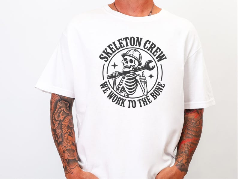 Construction Worker Shirt, Contractor Gift, Skeleton Crew Shirt, Blue Collar Tee, Heavy Equipment Tee, Halloween Worker Gift, Builder Shirt image 4